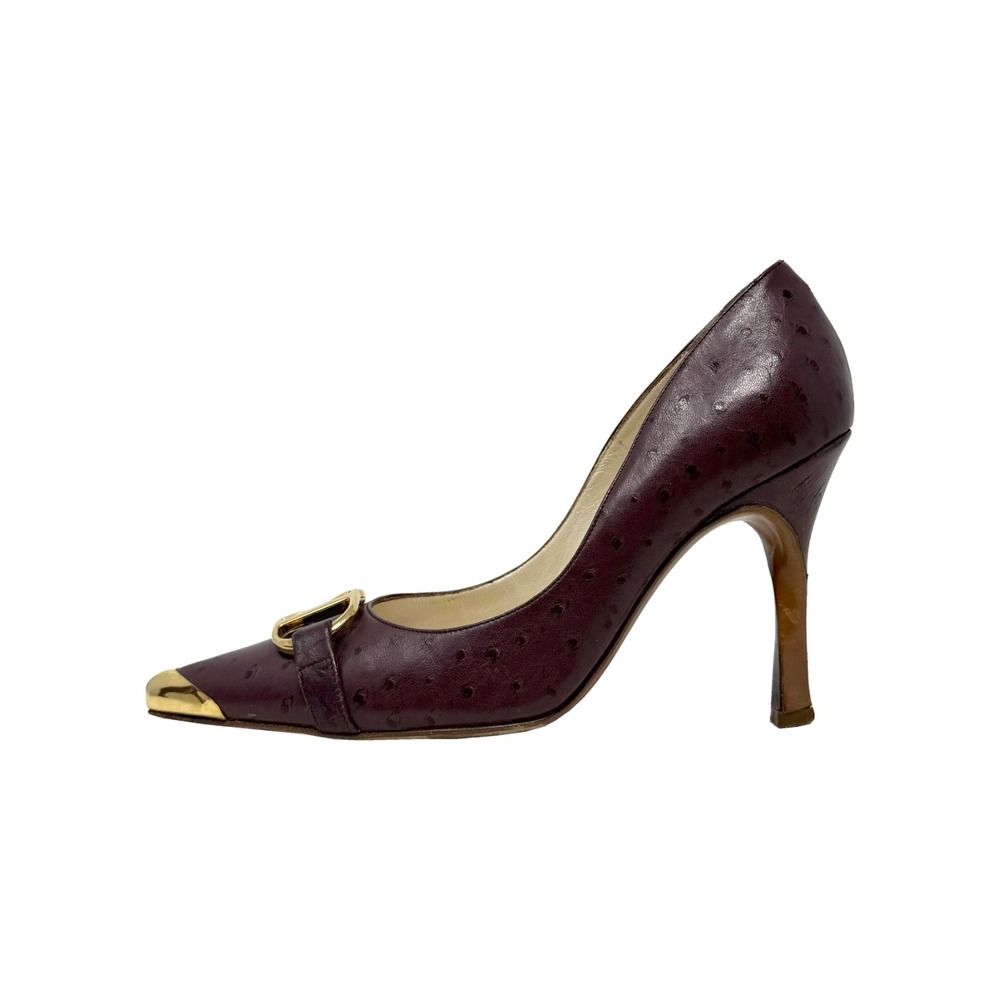 Vintage Dior Galliano Ostrich Pumps Gold CD‎ Cap Toe Heels EU 36.5